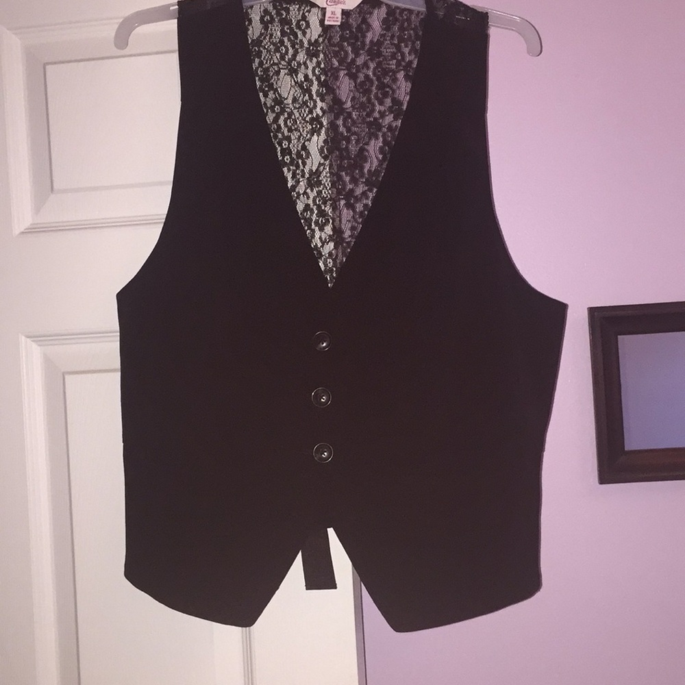 Candie’s Black Vest w/ Lace & Bow in Back XL